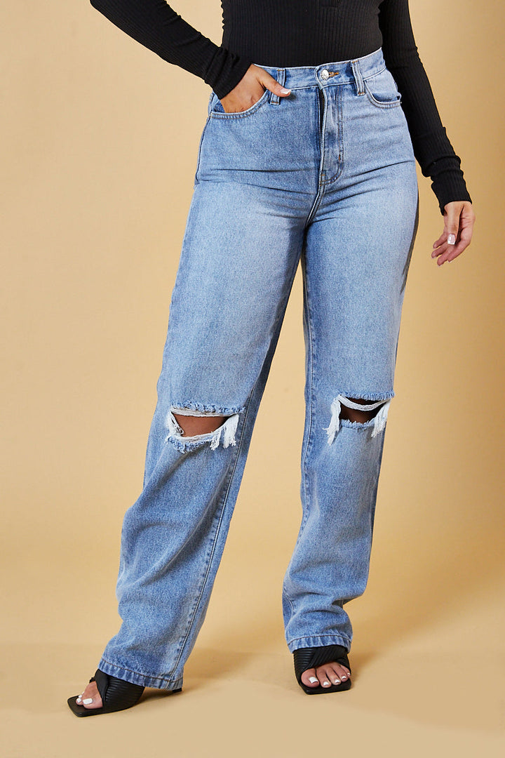 Denim Distressed Knee Extra Long Jeans