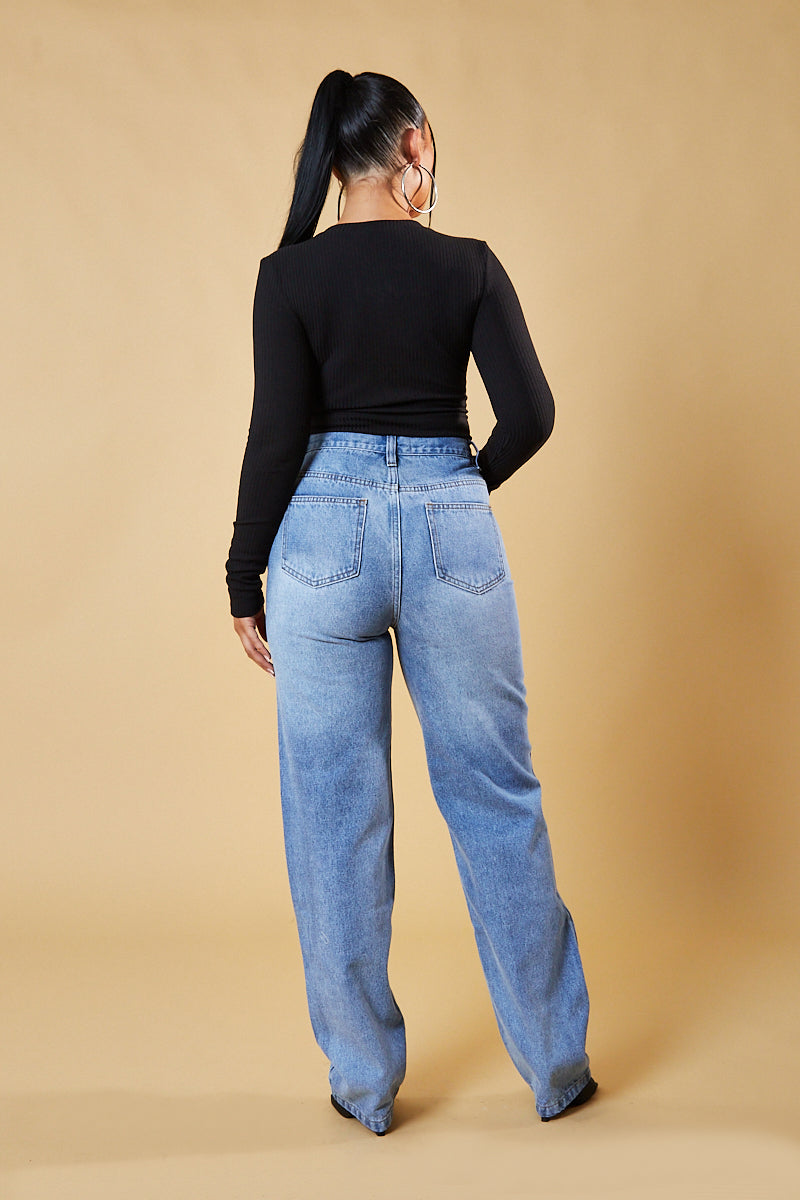 Denim Distressed Knee Extra Long Jeans