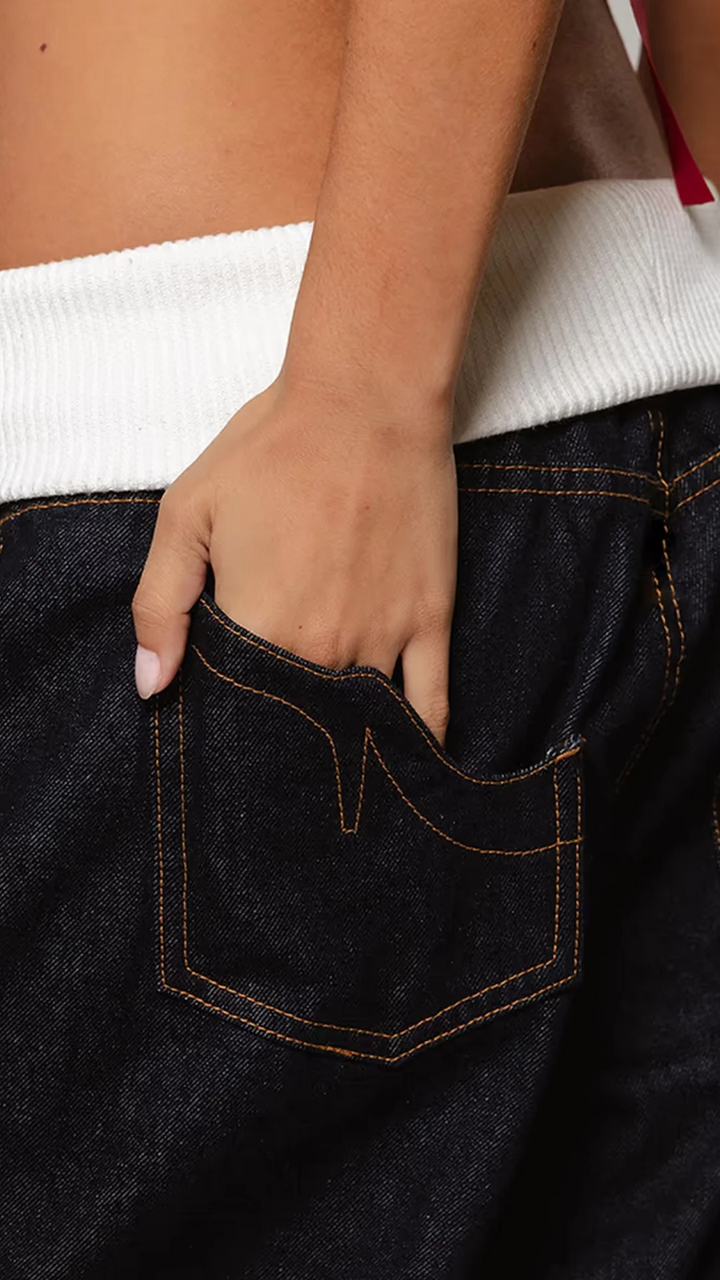 Classic Black Fold-Over Jeans