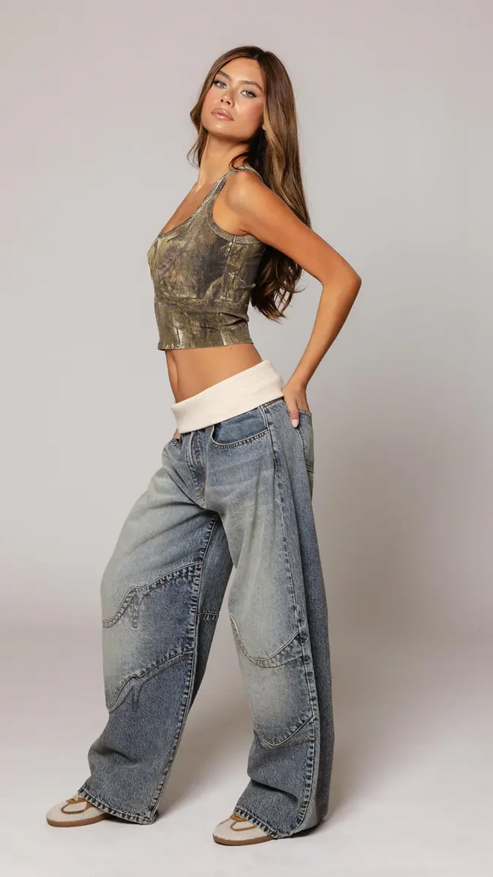 Vintage Blue Fold-Over Jeans