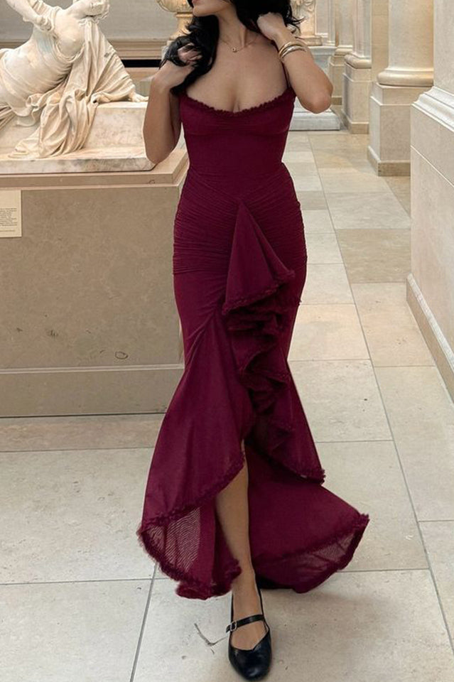 Apricot Ruffled Front Gown