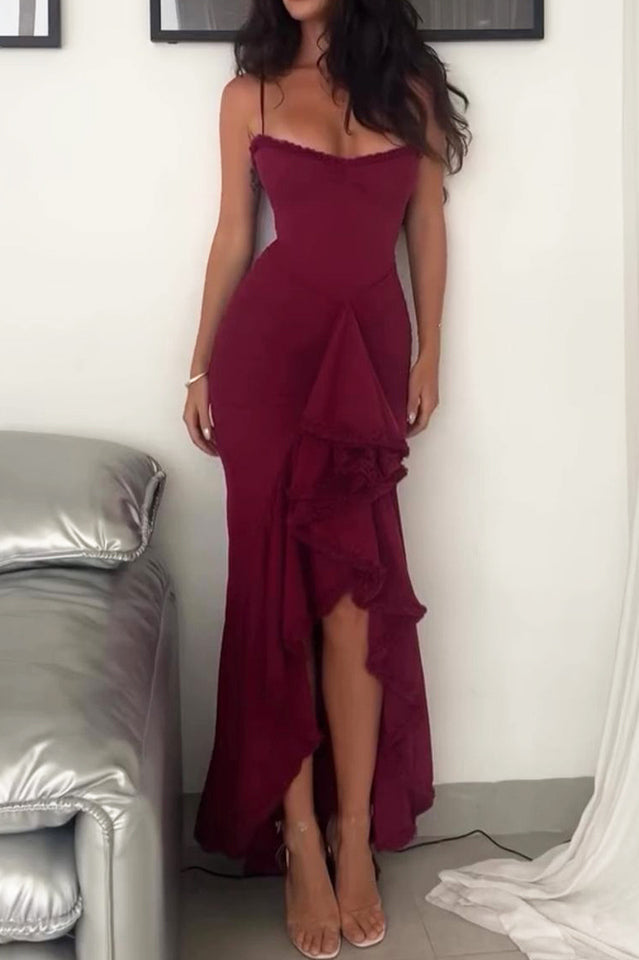 Apricot Ruffled Front Gown