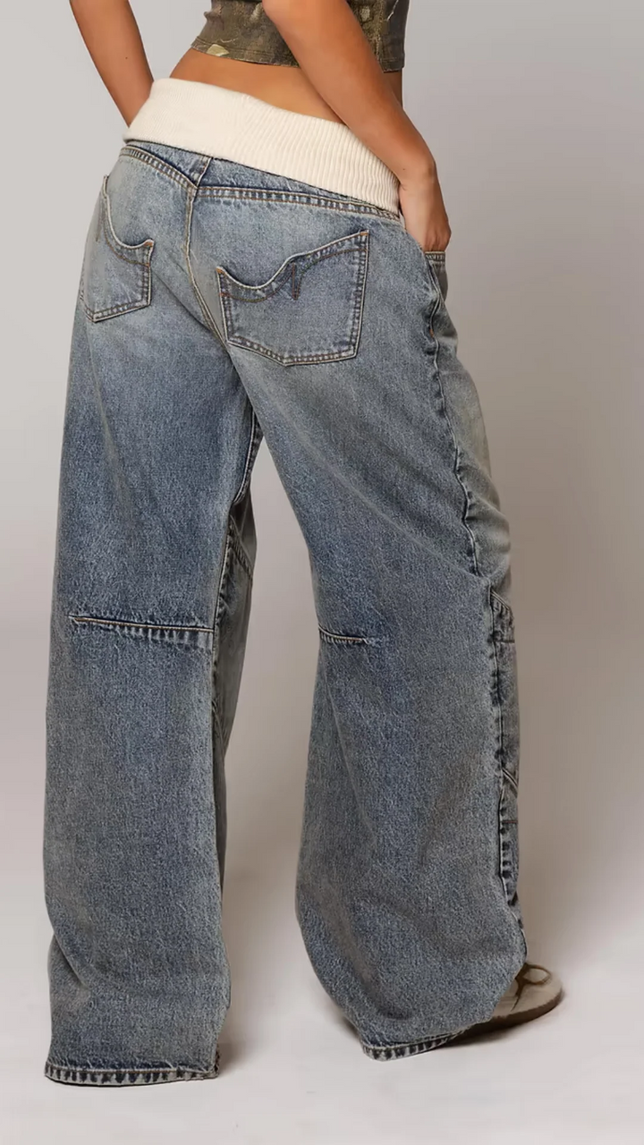 Vintage Blue Fold-Over Jeans