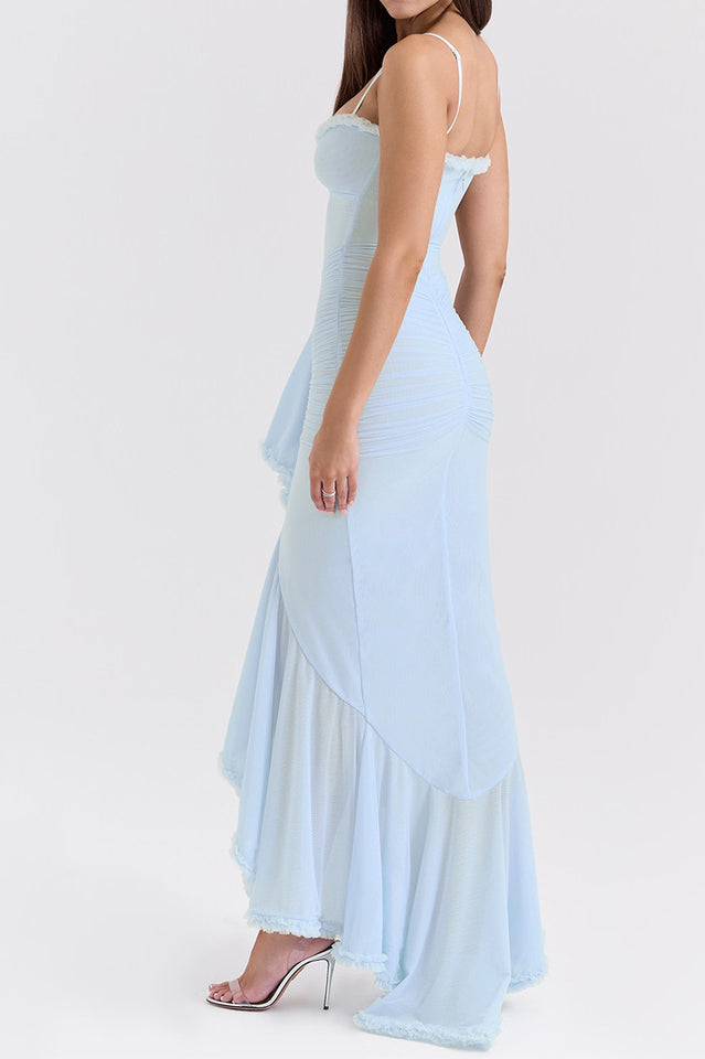 Apricot Ruffled Front Gown