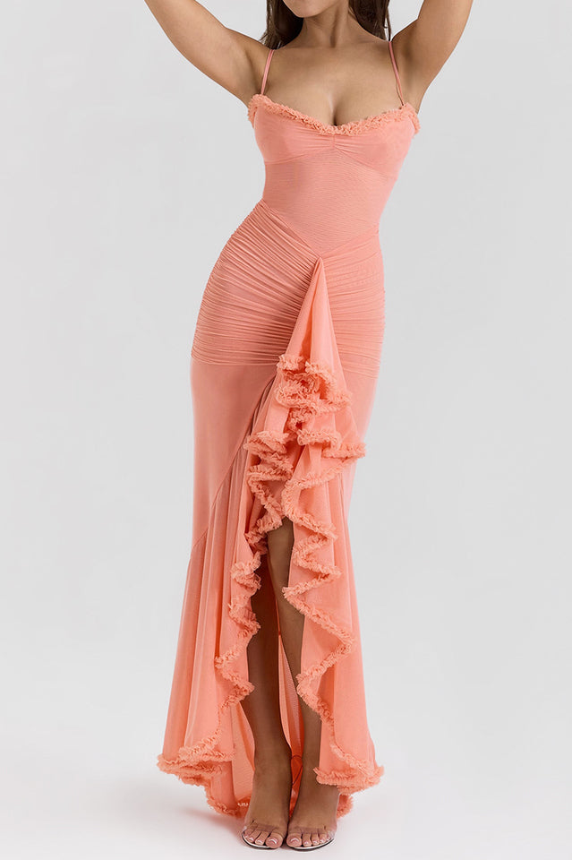 Apricot Ruffled Front Gown