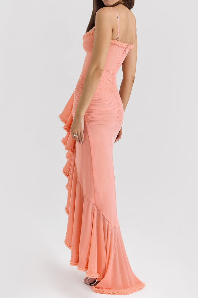 Apricot Ruffled Front Gown