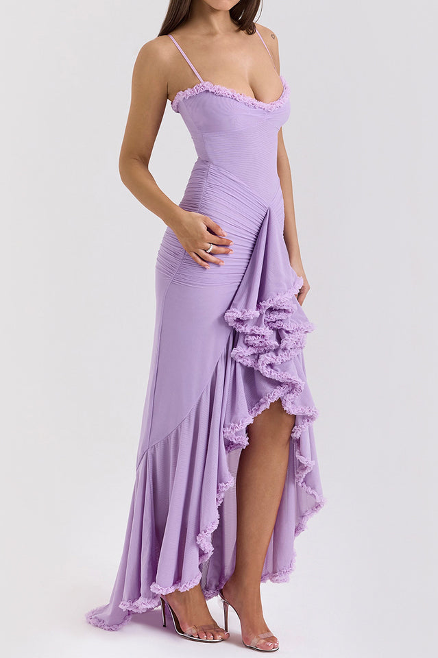 Apricot Ruffled Front Gown