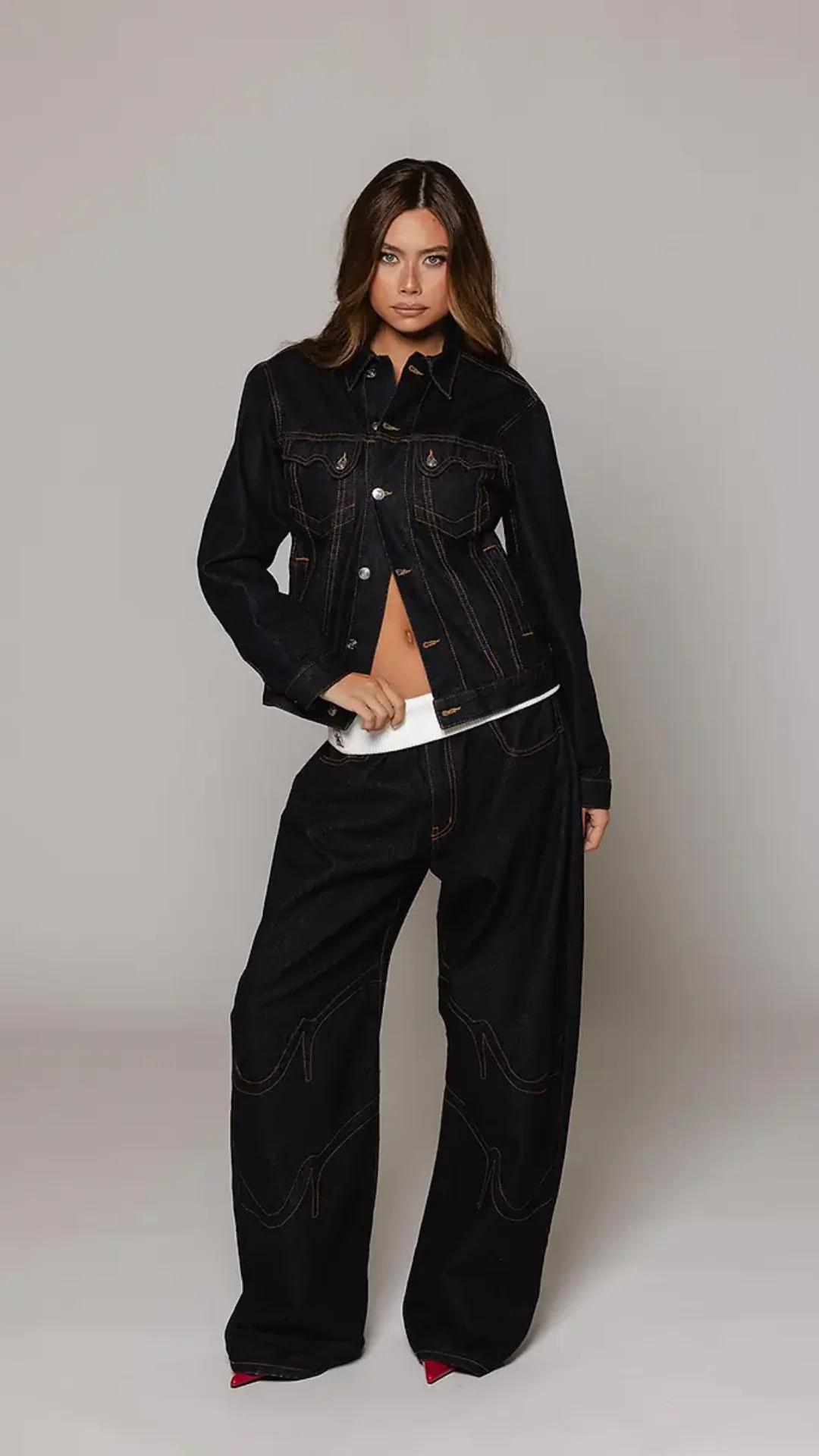 Classic Black Fold-Over Jeans