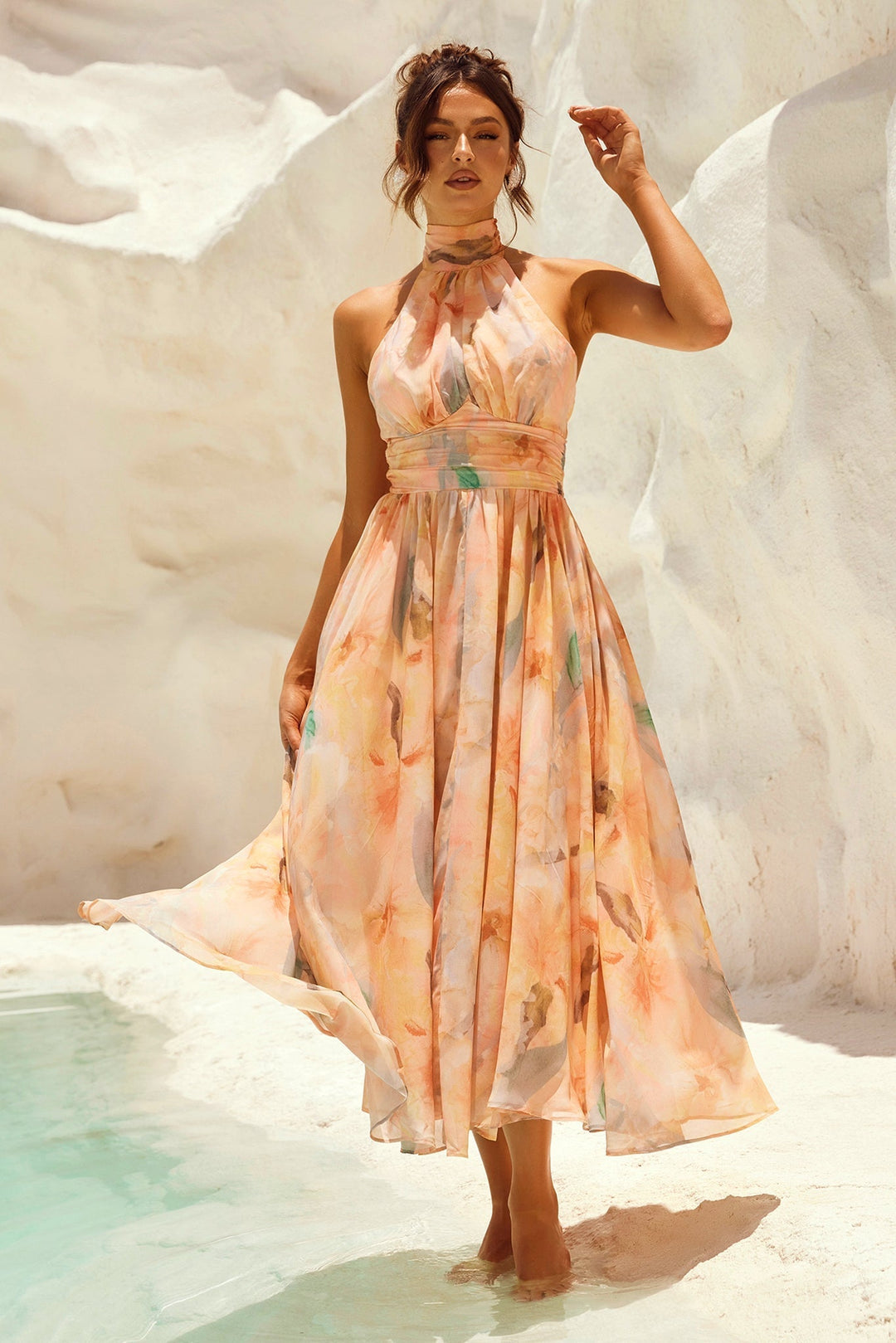 Branca Blossom Midi Dress - Peach
