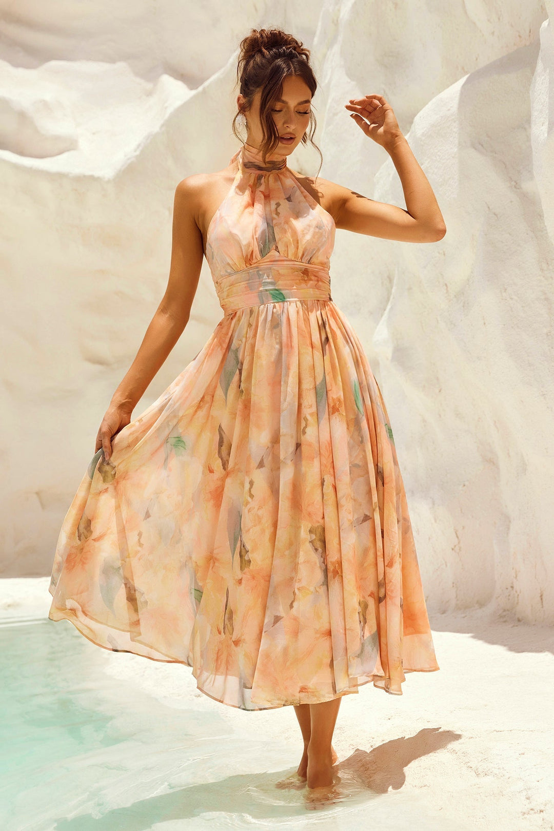 Branca Blossom Midi Dress - Peach