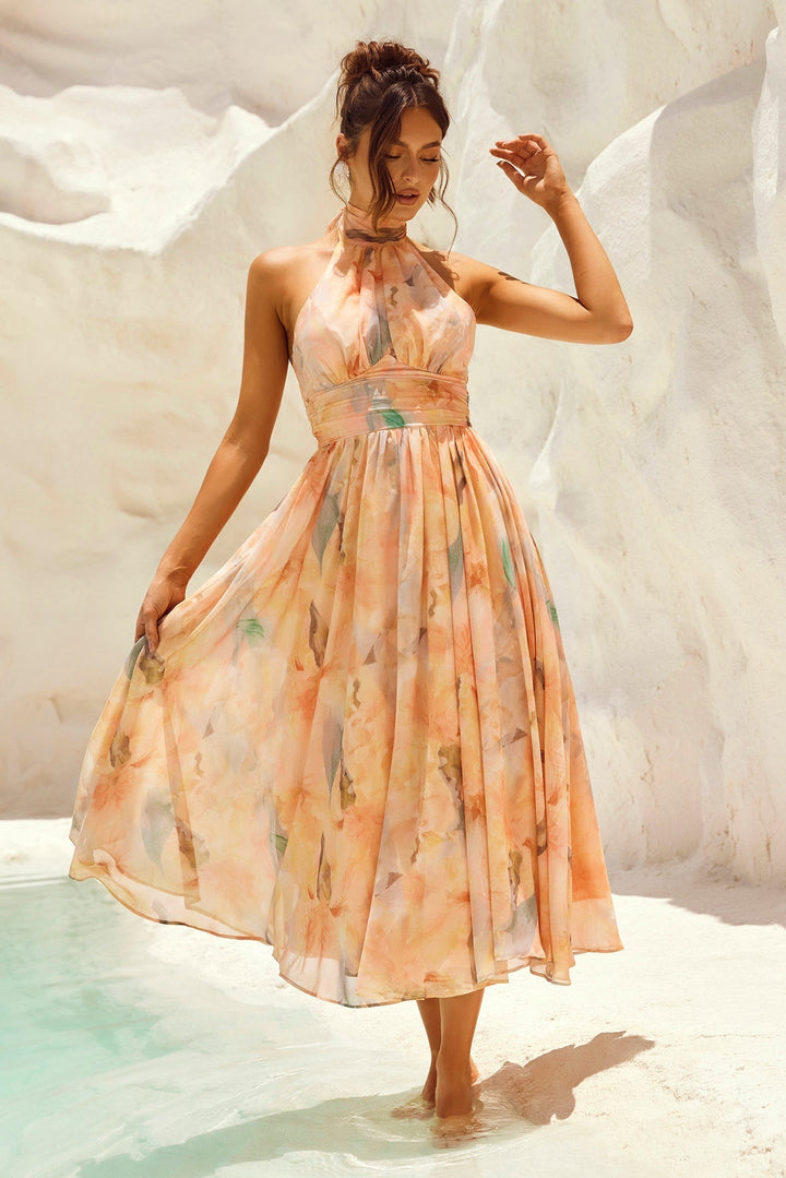 Branca Blossom Midi Dress - Peach