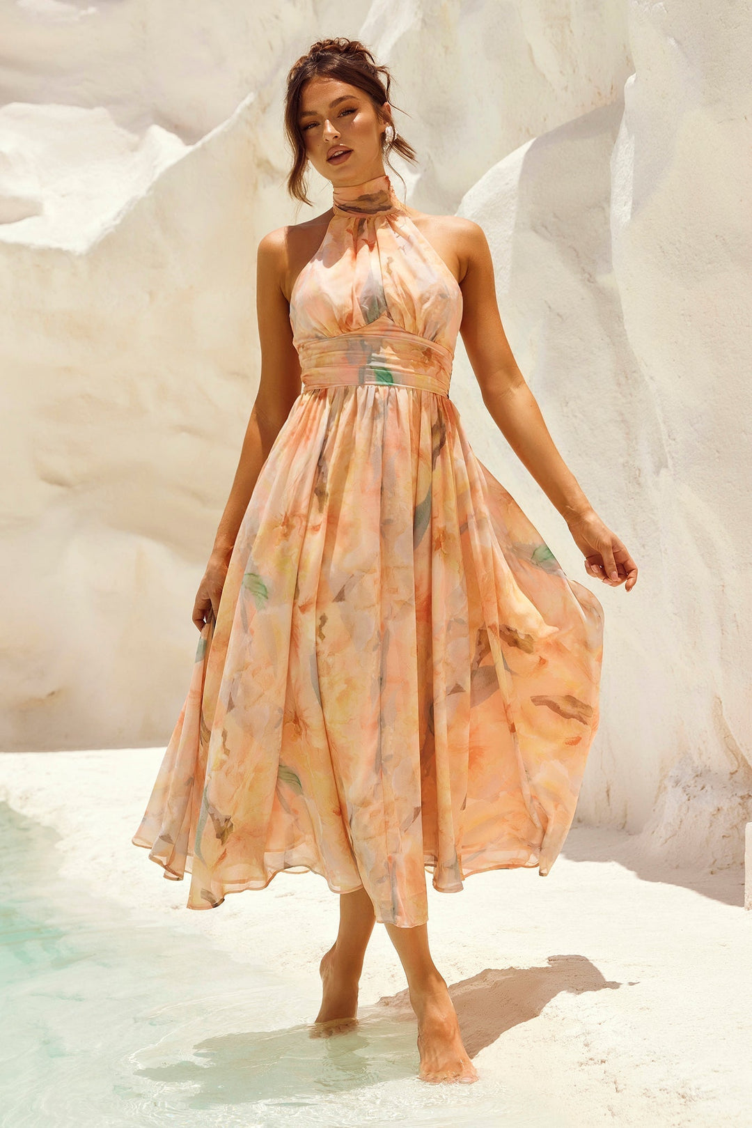 Branca Blossom Midi Dress - Peach
