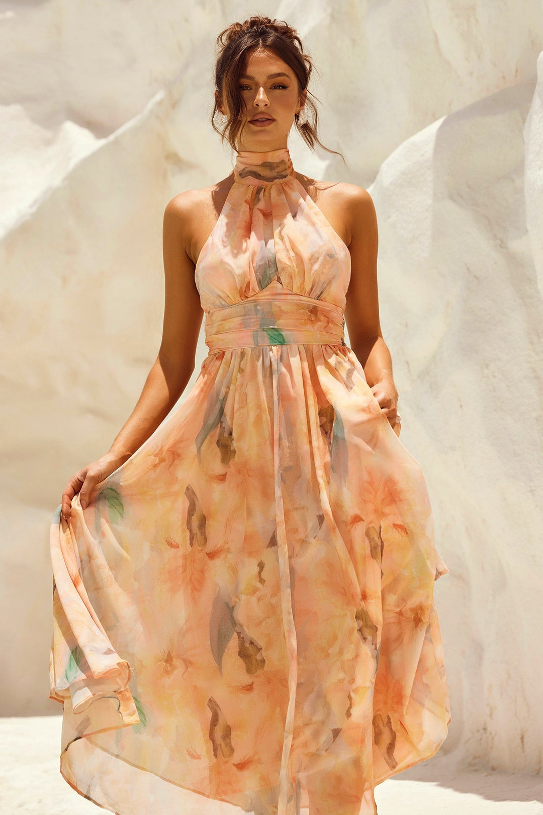 Branca Blossom Midi Dress - Peach