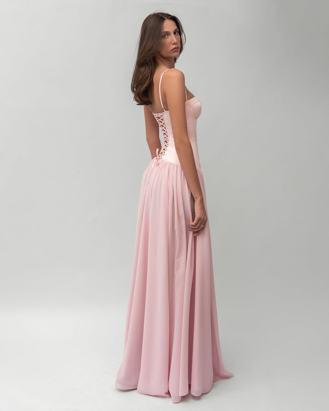 Corset Lace Up Maxi Gown Pink