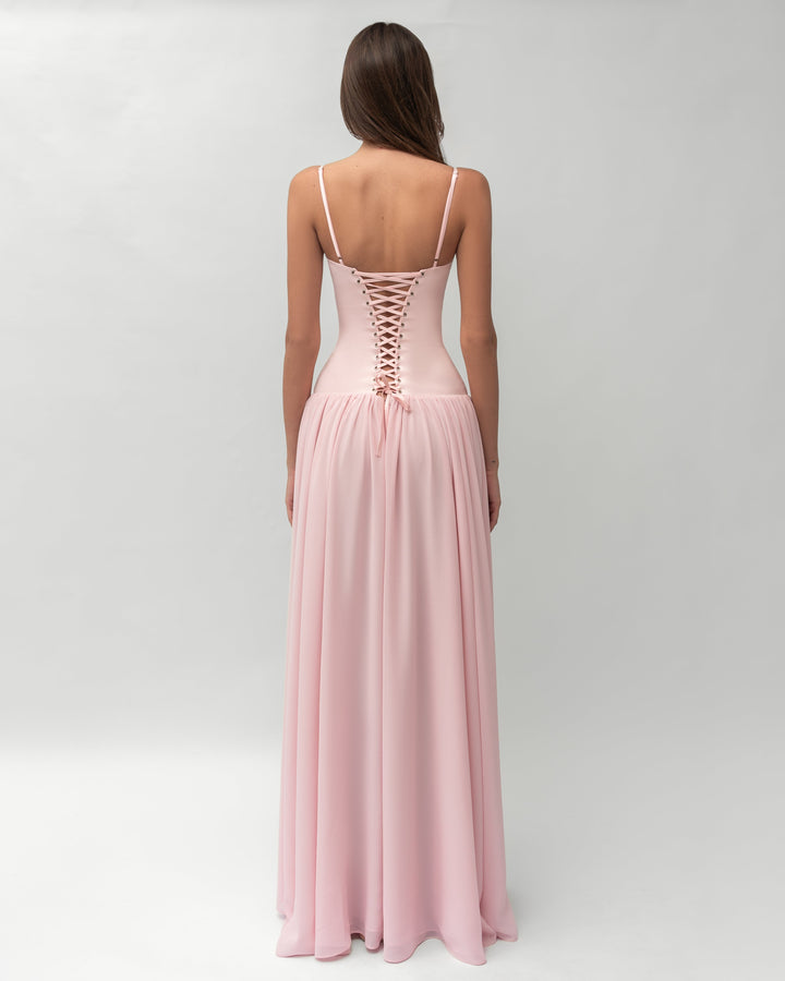 Corset Lace Up Maxi Gown Pink