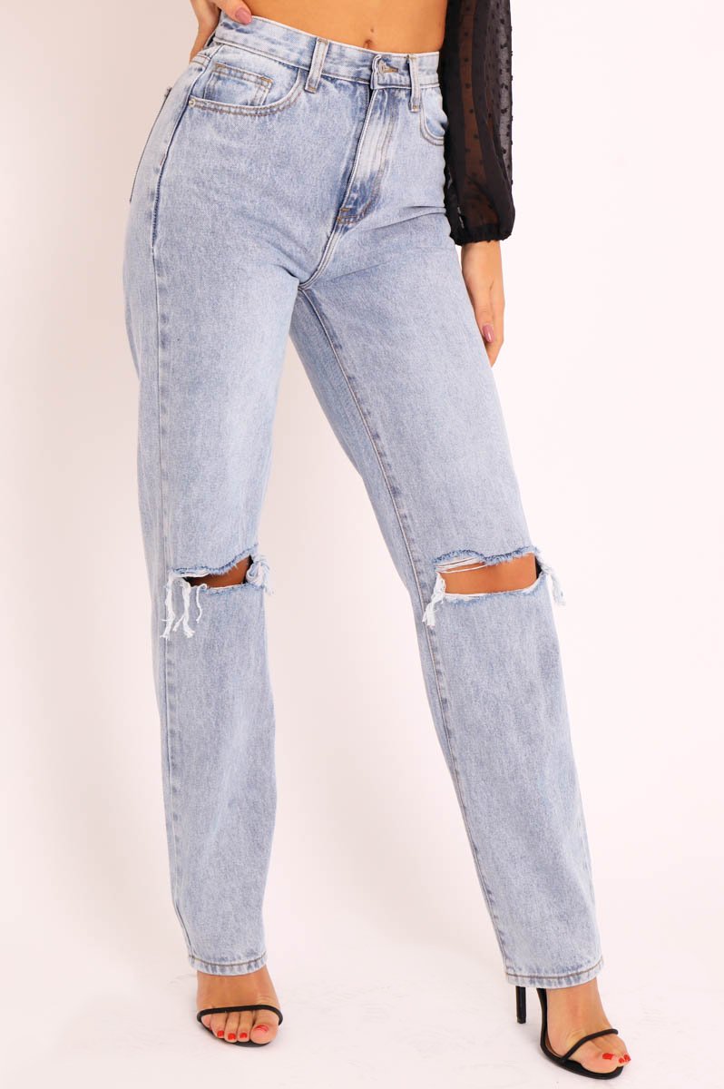 Denim Distressed Knee Extra Long Jeans