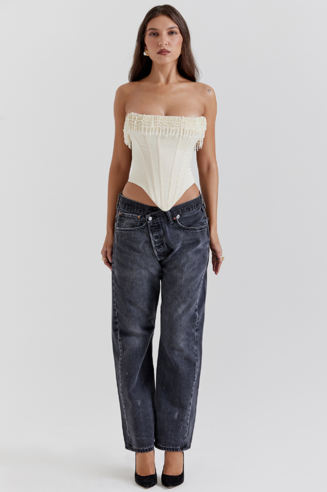 Aubrie Vintage Cream White Beaded Bra