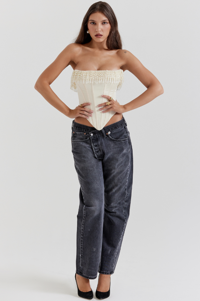 Aubrie Vintage Cream White Beaded Bra