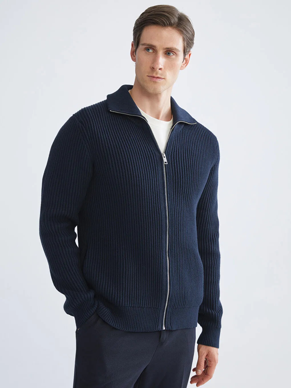 Regular Fit Funnel Neck Men's Knit Cardigan
