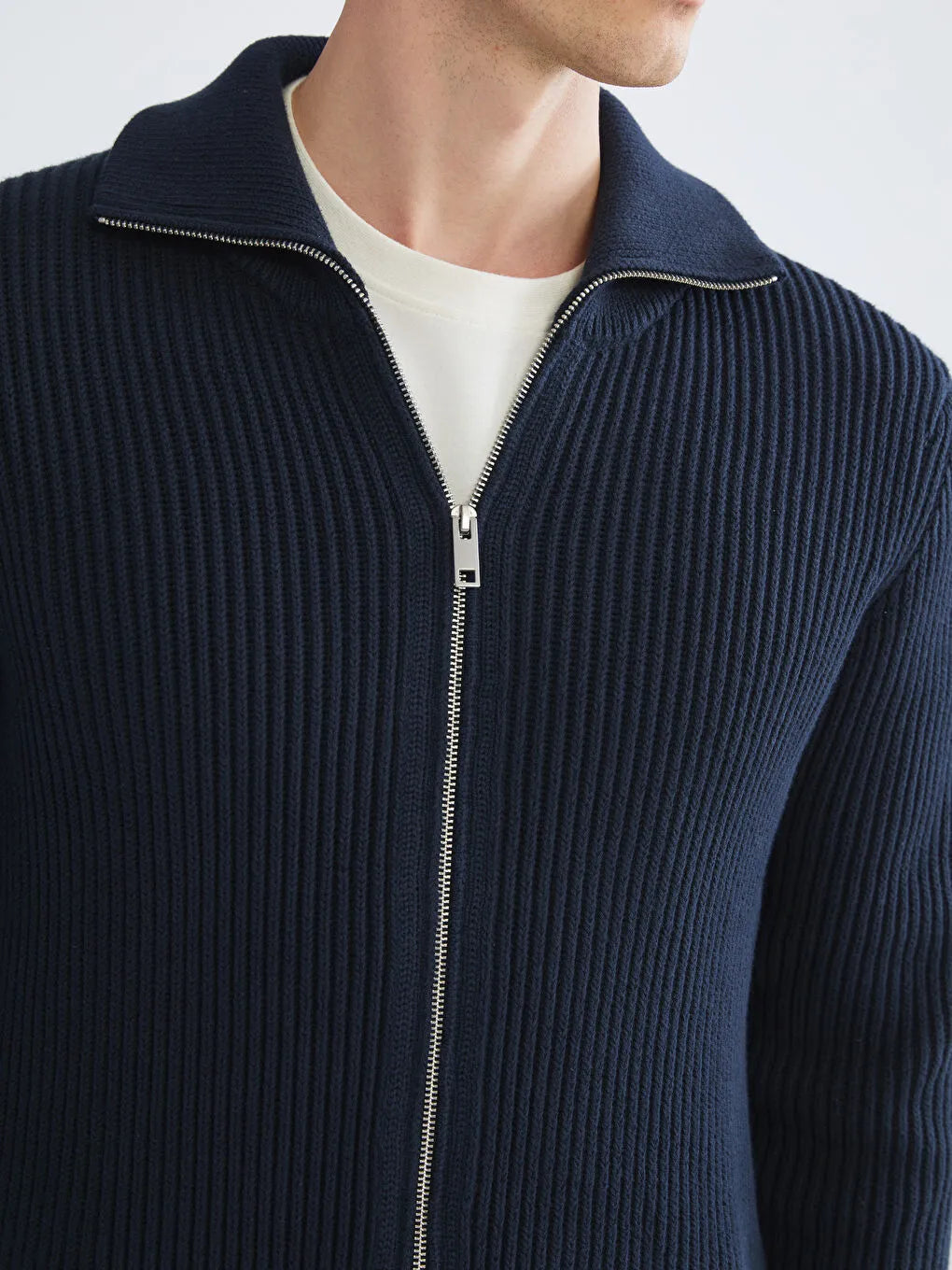 Regular Fit Funnel Neck Men's Knit Cardigan