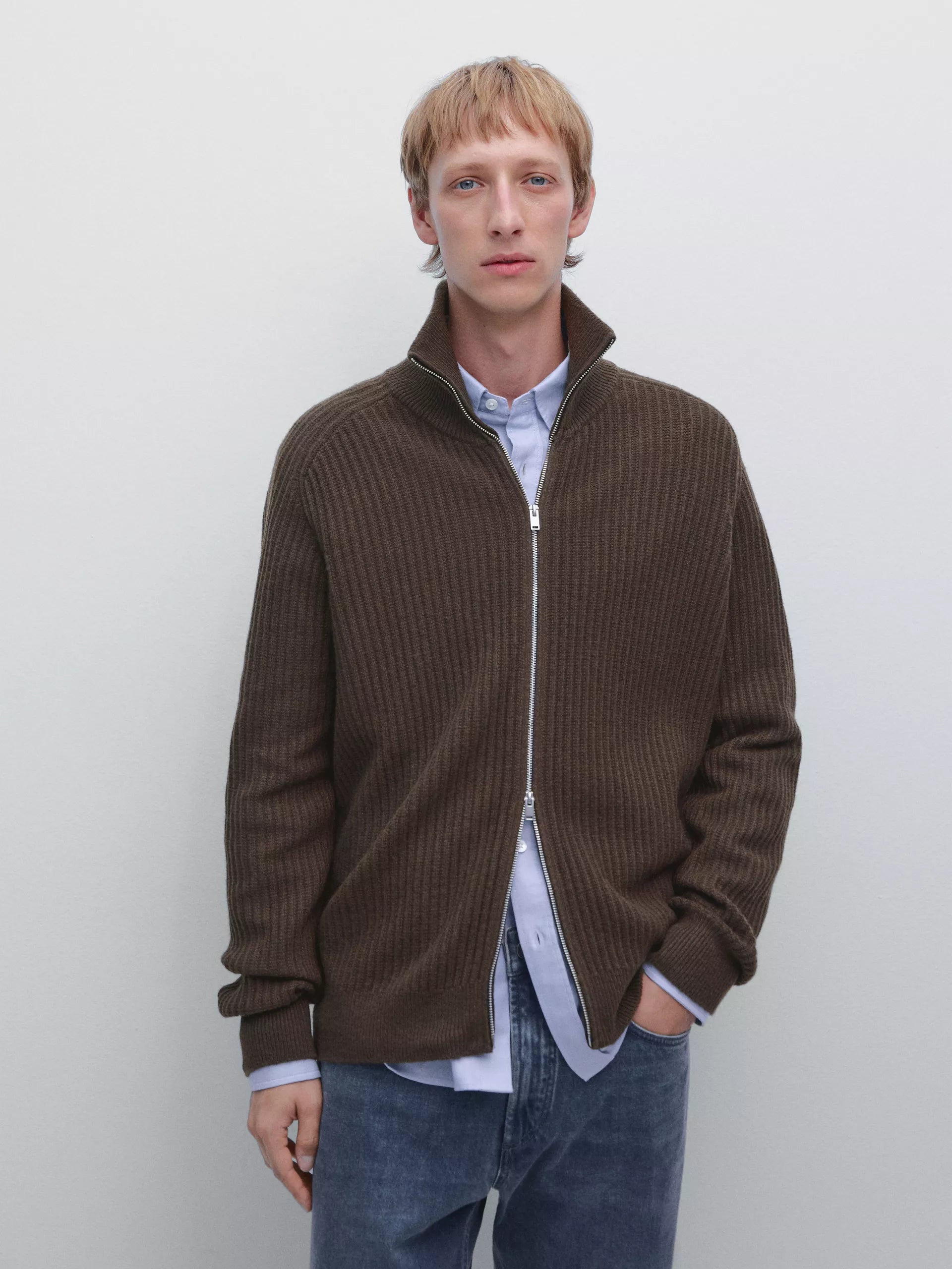 Regular Fit Funnel Neck Men's Knit Cardigan